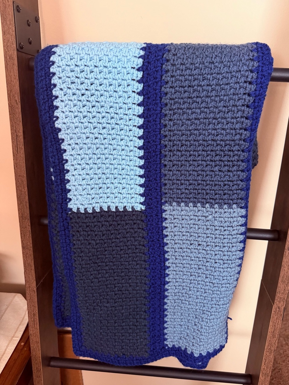 Handmade Blue Patchwork Knit Long Afghan